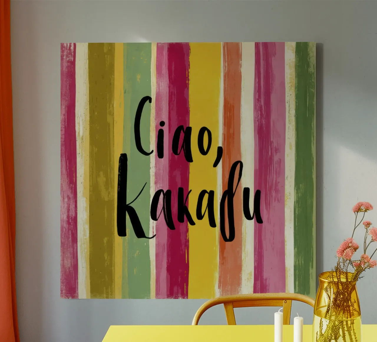 Ciao Kakadu Typographie grasse sur bandes rétro colorées toile de Modern Muse