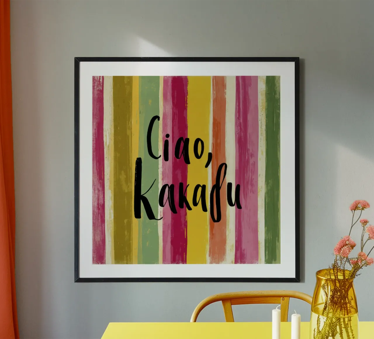 Ciao Kakadu: tipografia in grassetto su strisce colorate retrò carta hahnemühle da Modern Muse