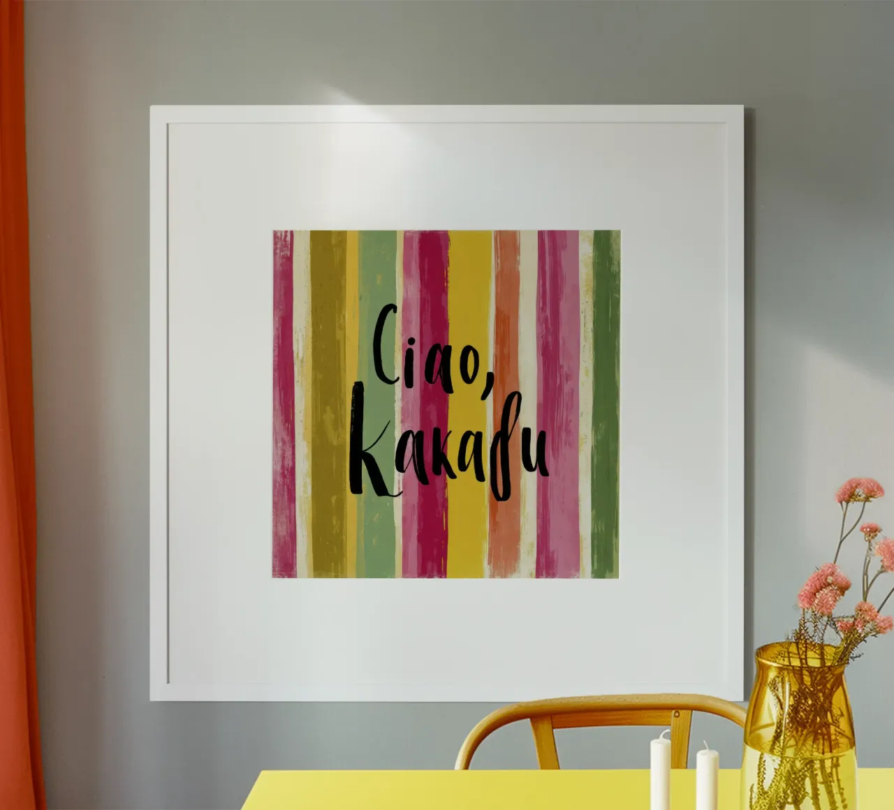 Ciao Kakadu Bold Typography on Colorful Retro Stripes hahnemühle by Modern Muse