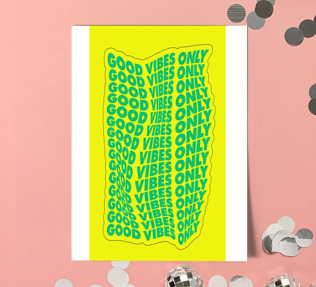 Good Vibes Only Impresión tipográfica ondulada en verde y amarillo pack de pegatina de THE MOTIVATED TYPE