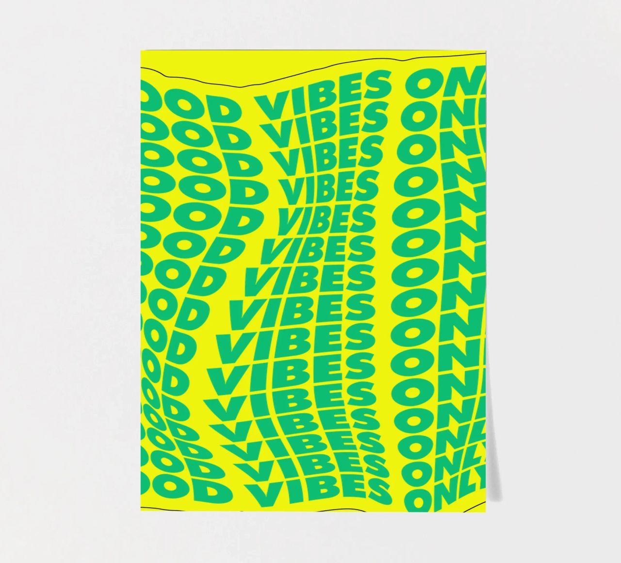 Good Vibes Only Typographie ondulée imprimée en vert et jaune planche autocollant de THE MOTIVATED TYPE