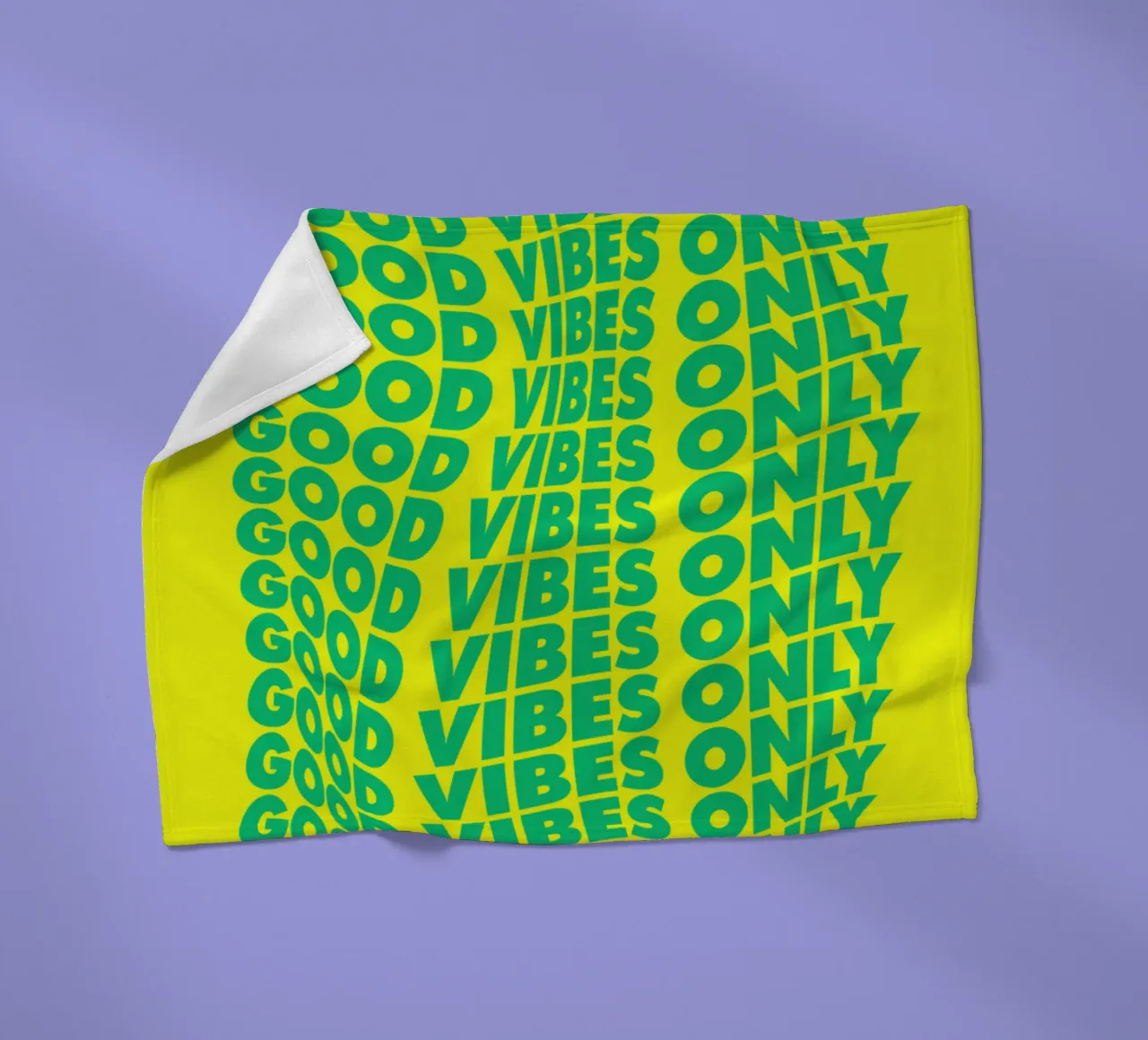 Good Vibes Only Wavy Typography Print in Green and Yellow fleece blanket by THE MOTIVATED TYPE