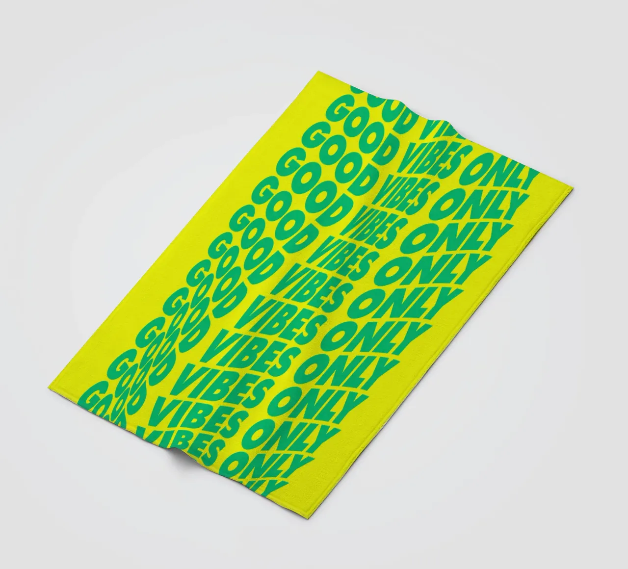 Good Vibes Only Wavy Typography Print in Green and Yellow fleece blanket by THE MOTIVATED TYPE