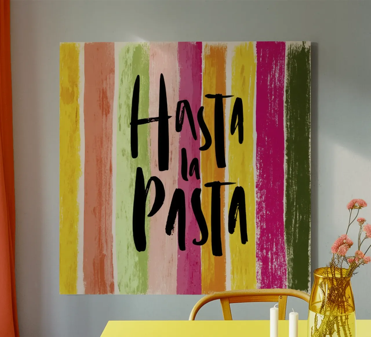Hasta la Pasta: tipografia in grassetto su strisce retrò tela con Cornice a cassetta da Modern Muse