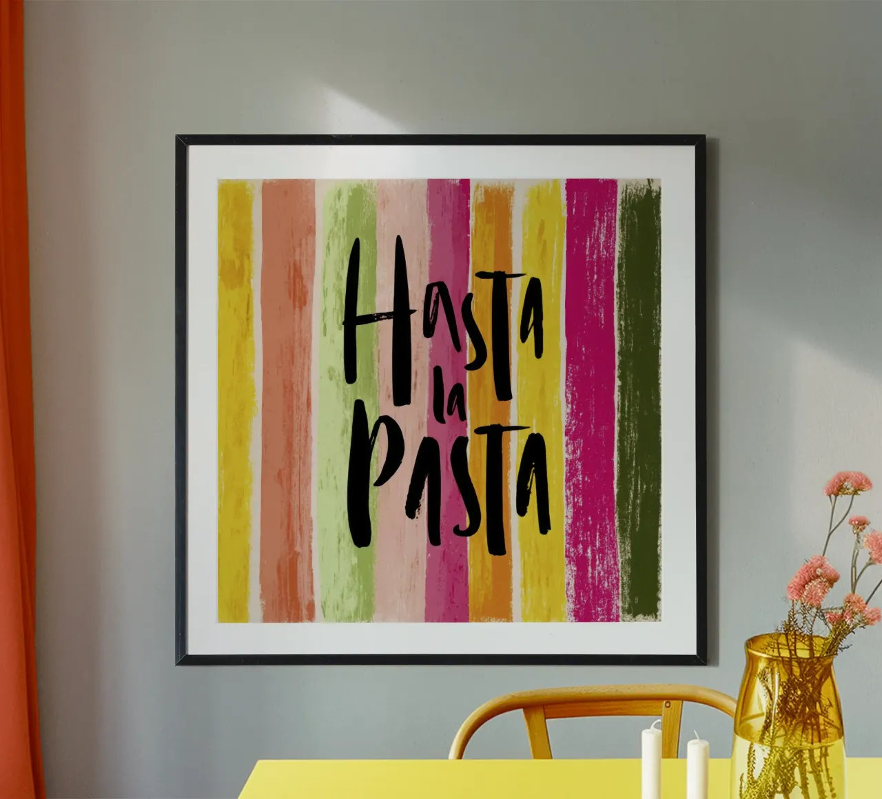 Hasta la Pasta: tipografia in grassetto su strisce retrò poster da Modern Muse
