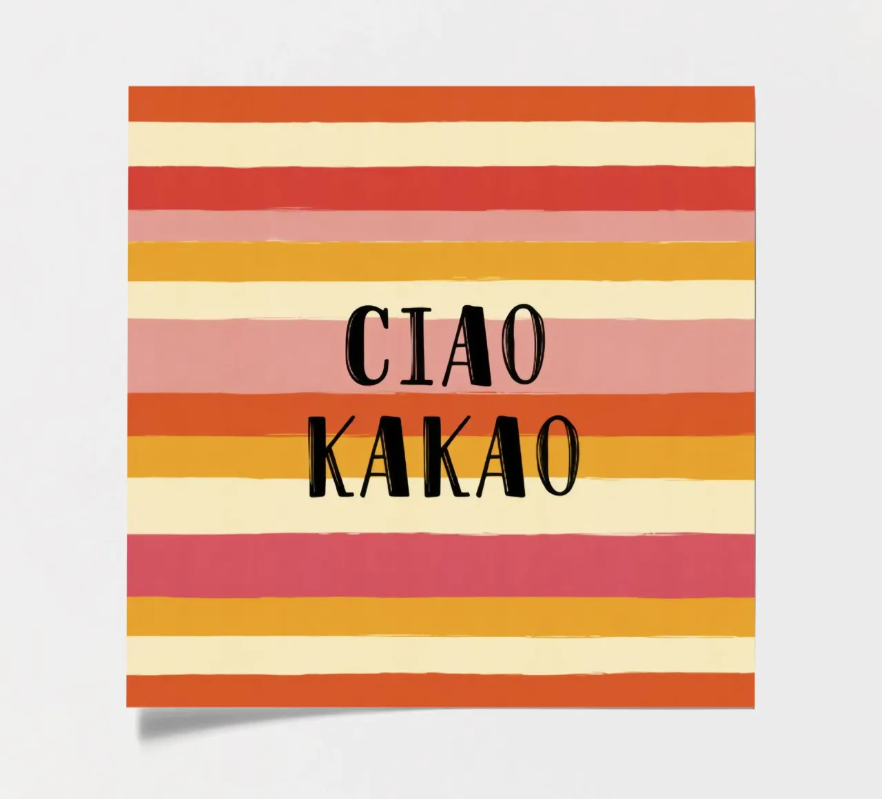 Ciao Kakao Bold Typography on 70s Retro Striped Background sticker sheet by Modern Muse
