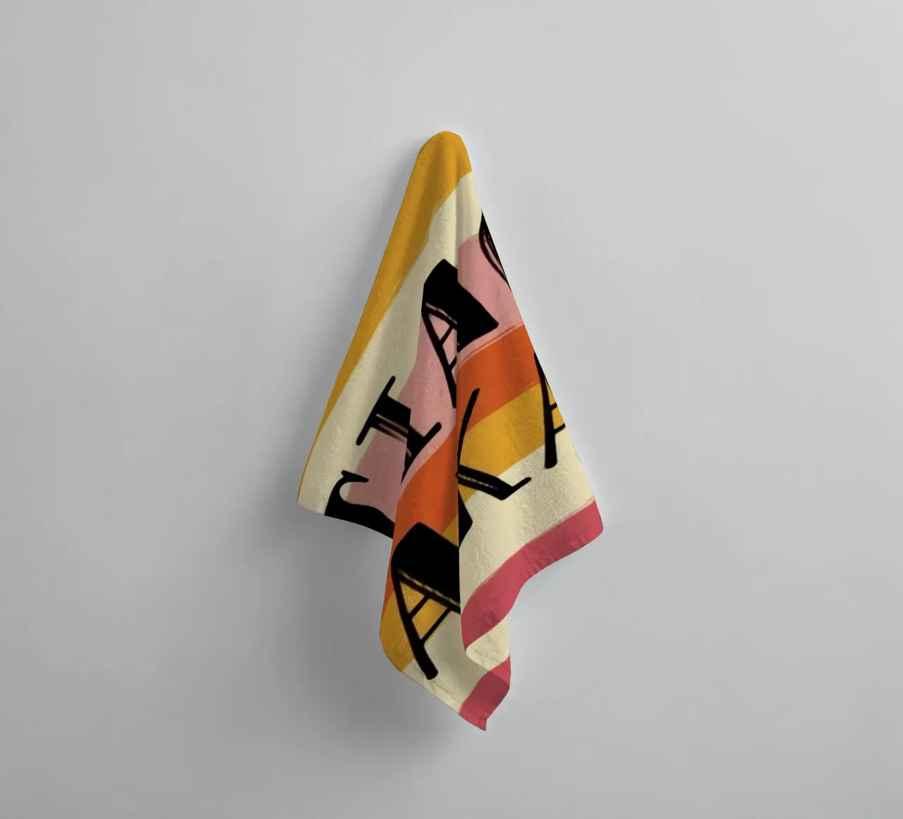 Ciao Kakao Bold Typography on 70s Retro Striped Background towel by Modern Muse