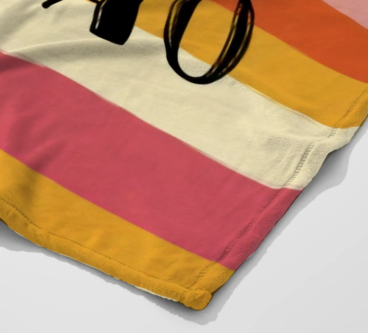 Ciao Kakao tipografia in grassetto su sfondo a righe retrò anni '70 coperta in pile da Modern Muse