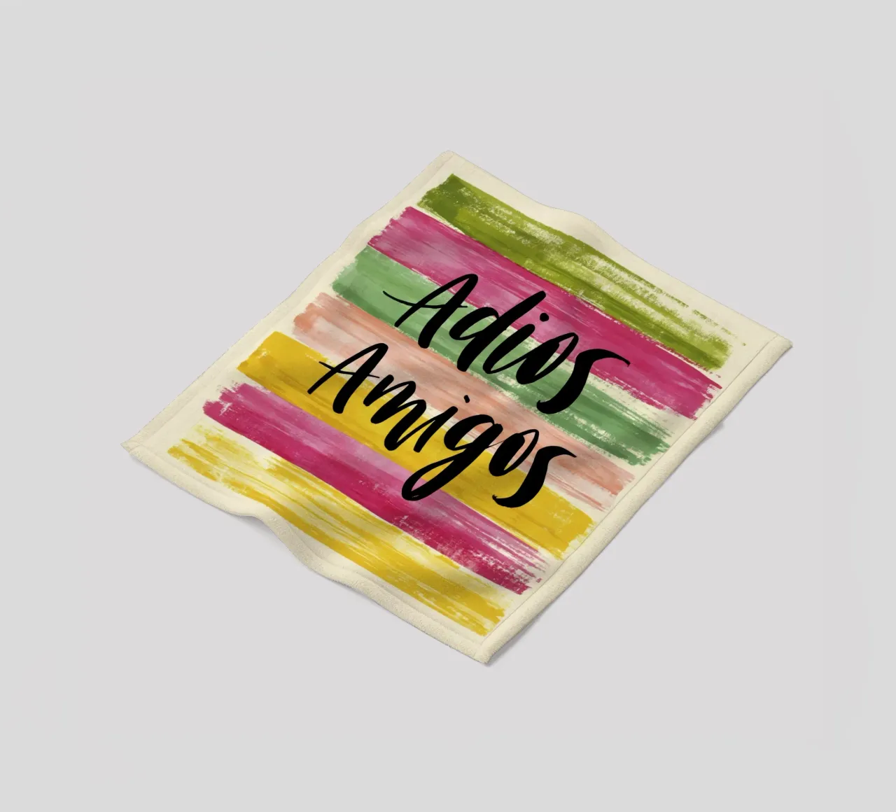 "Adios Amigos" Tipografia nera su strisce colorate anni '70 coperta in pile da Modern Muse