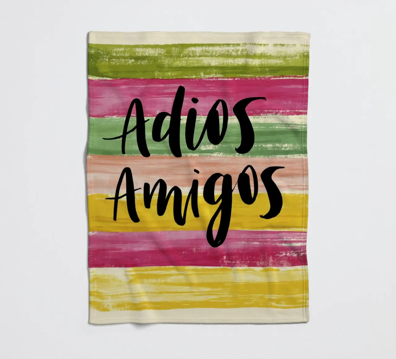 "Adios Amigos" Tipografia nera su strisce colorate anni '70 coperta in pile da Modern Muse