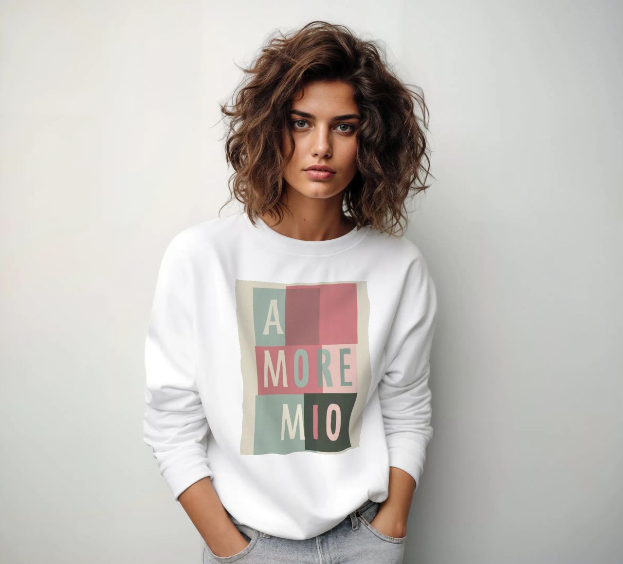 Amore Mio Tipografia in grassetto pastello con forme geometriche felpa da Modern Muse