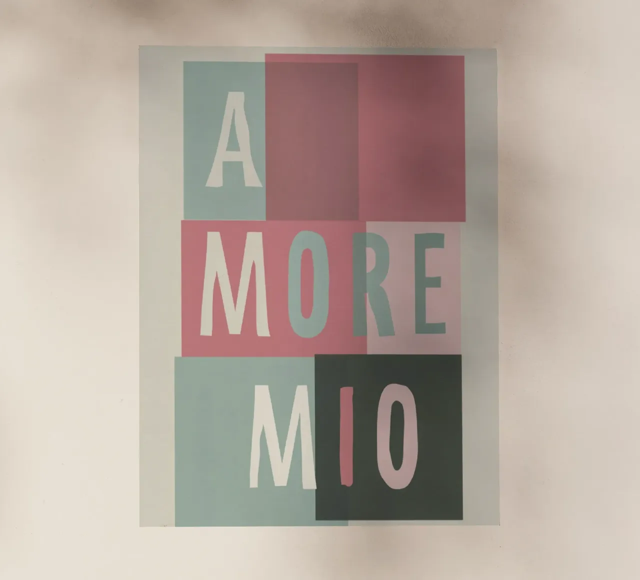 Amore Mio Tipografia in grassetto pastello con forme geometriche pellicola backlit da Modern Muse
