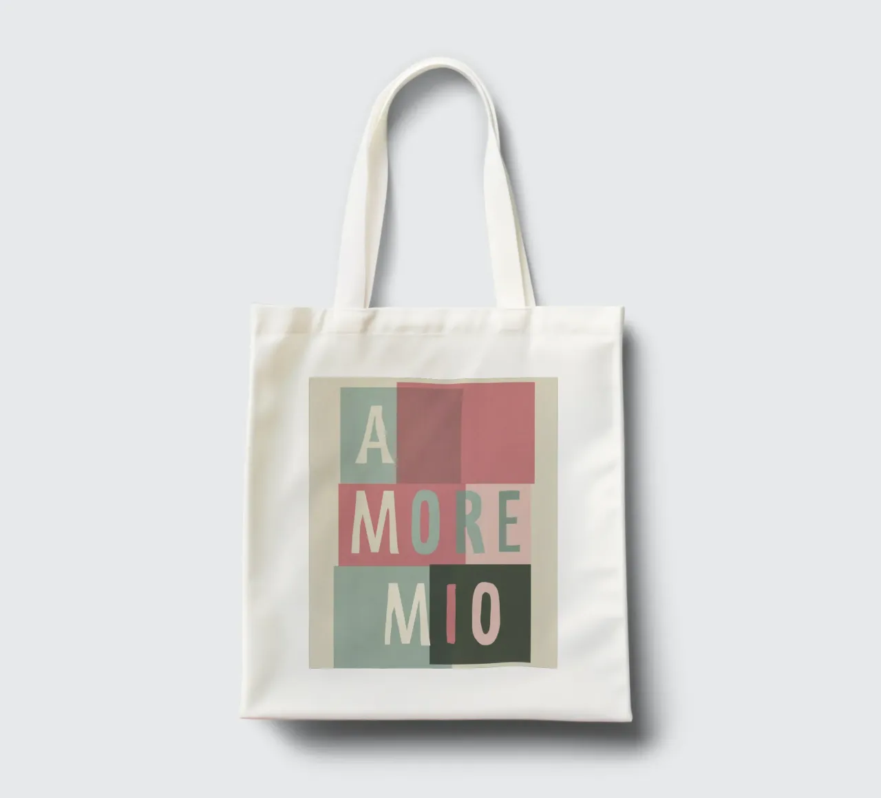 Amore Mio Tipografia in grassetto pastello con forme geometriche borsa in juta da Modern Muse
