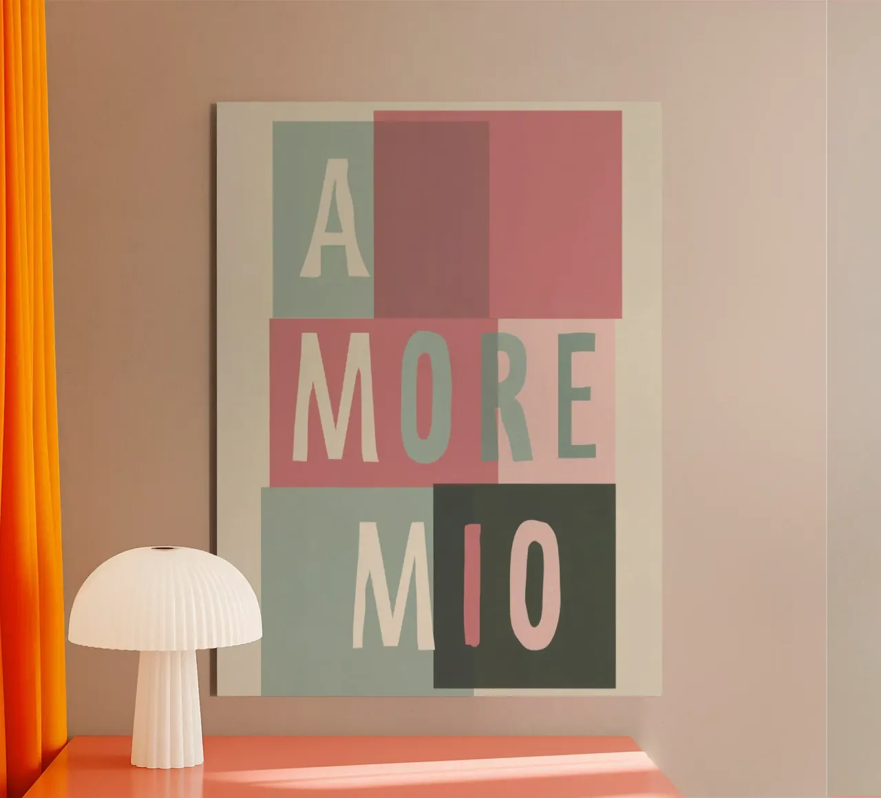 Amore Mio Tipografia in grassetto pastello con forme geometriche alluminio dibond da Modern Muse