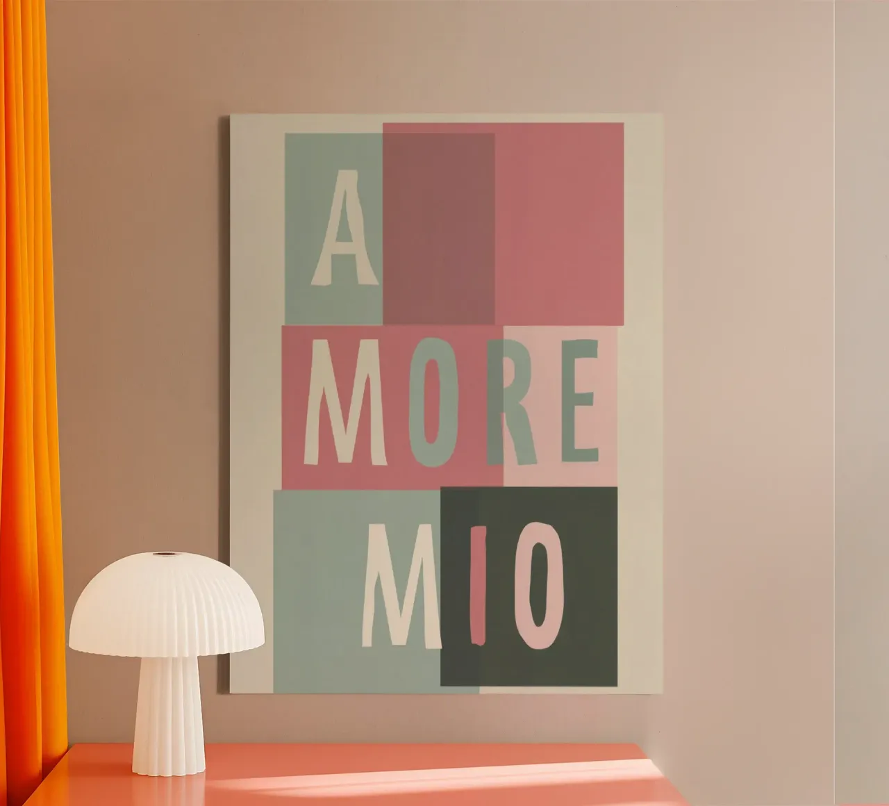Amore Mio Bold Pastel Typography with Geometric Shapes canvas by Modern Muse