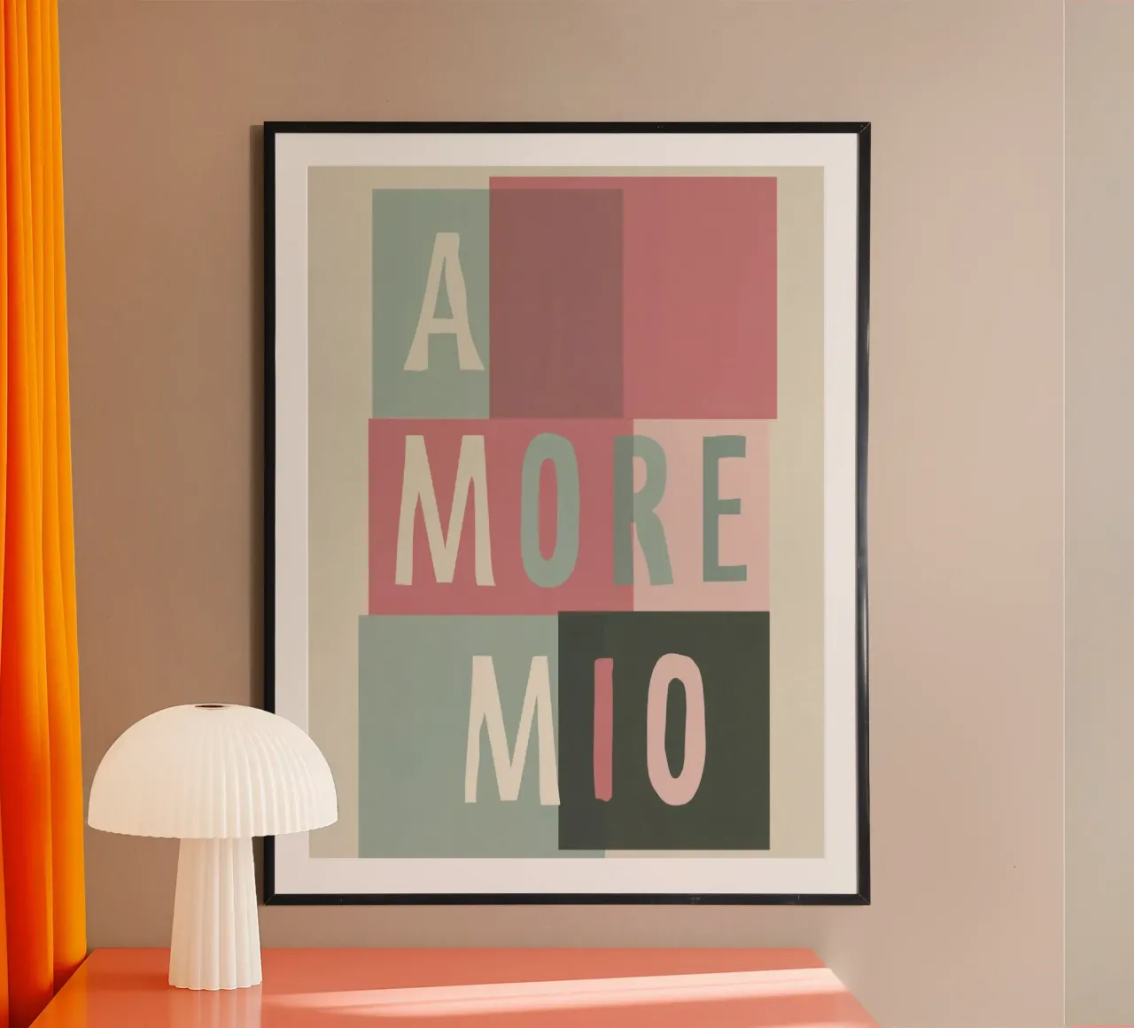 Amore Mio Tipografia in grassetto pastello con forme geometriche poster con telaio in alluminio da Modern Muse