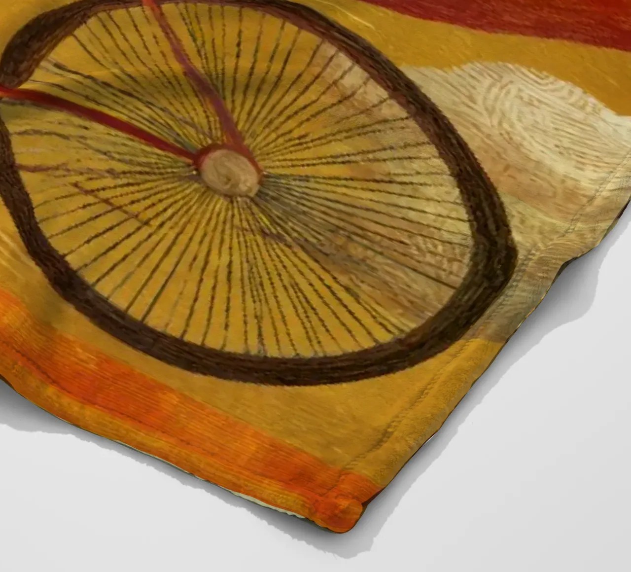 Whimsical Fox on Bike with Patterned Clouds and Orange Sky fleece blanket by Modern Muse