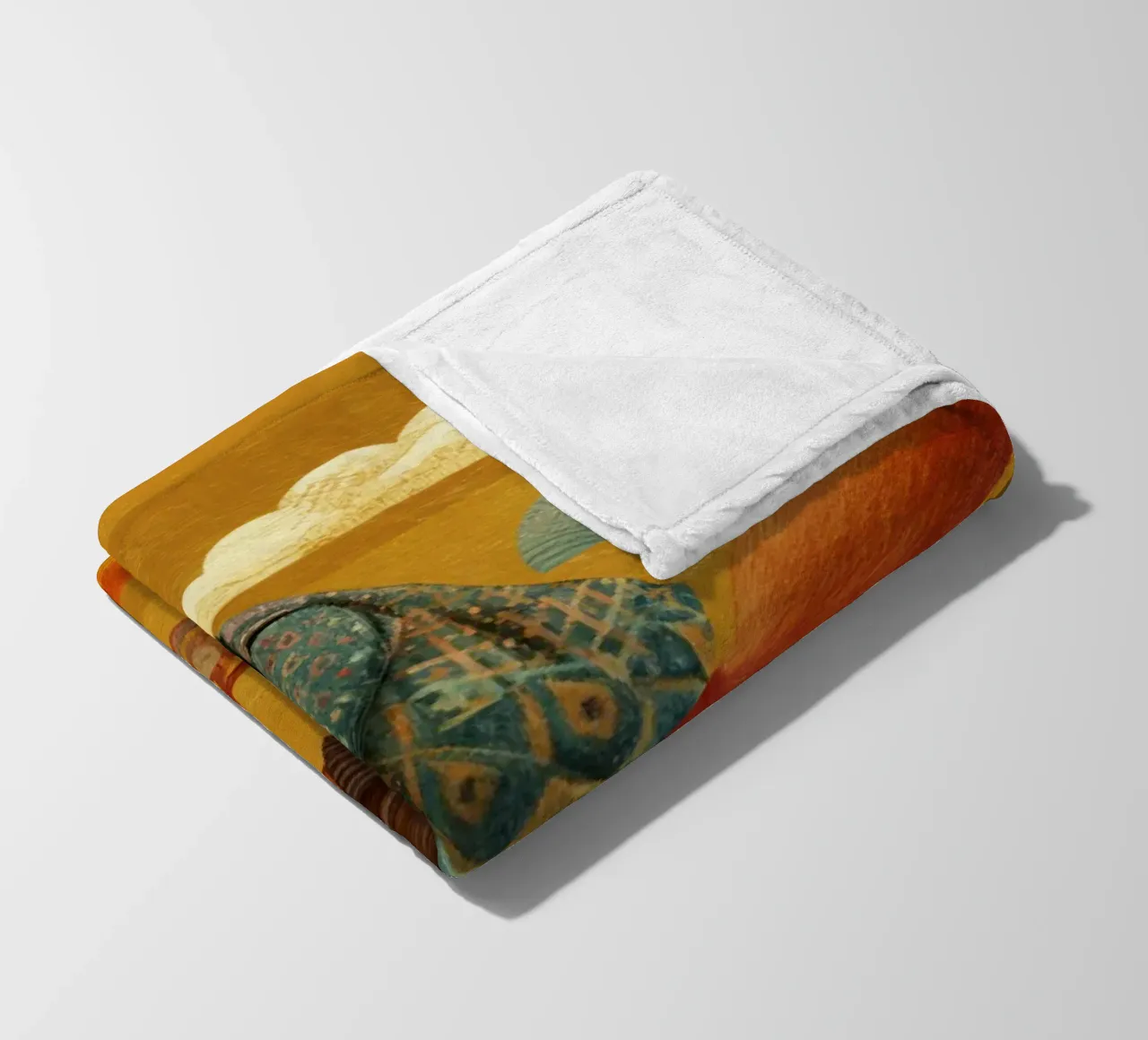 Whimsical Fox on Bike with Patterned Clouds and Orange Sky fleece blanket by Modern Muse