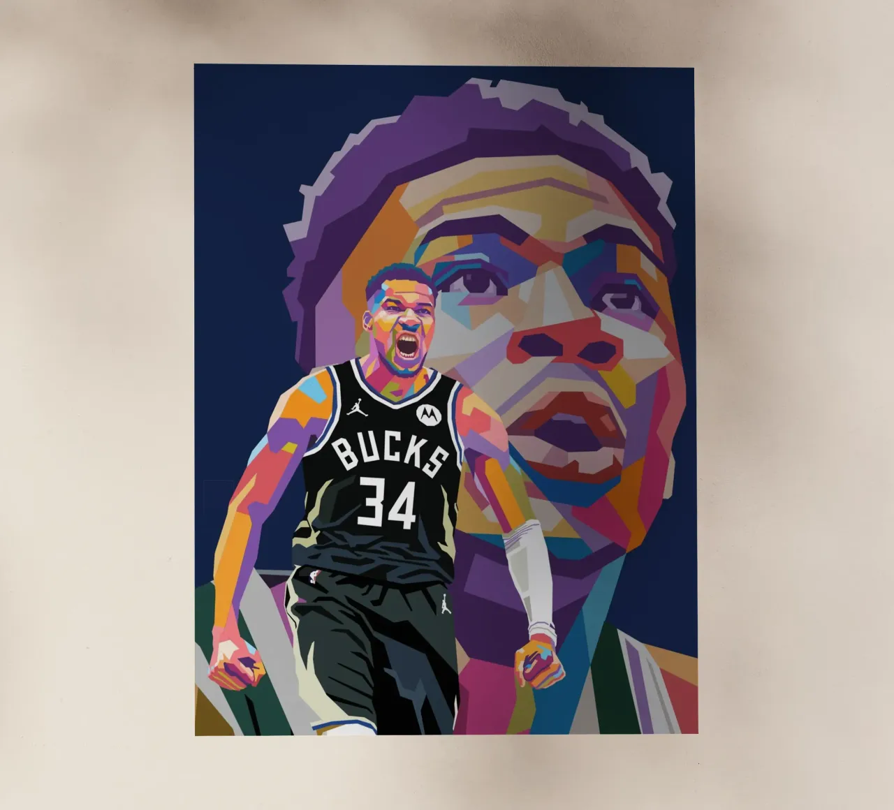 Ritratto pop art di Giannis Antetokounmpo pellicola backlit da Hantamrata