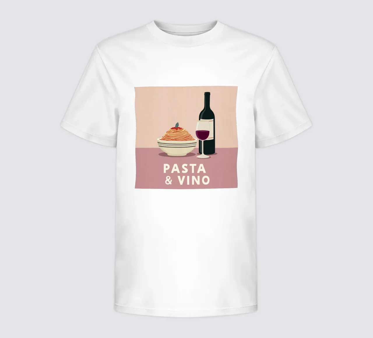 Pasta & Vino Bold Retro Typography with Spaghetti and Wine kids t-shirt by Modern Muse