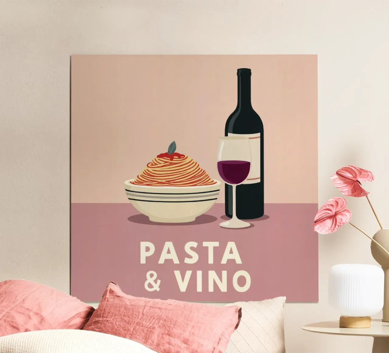Pasta & Vino Tipografia retrò in grassetto con spaghetti e vino poster da Modern Muse