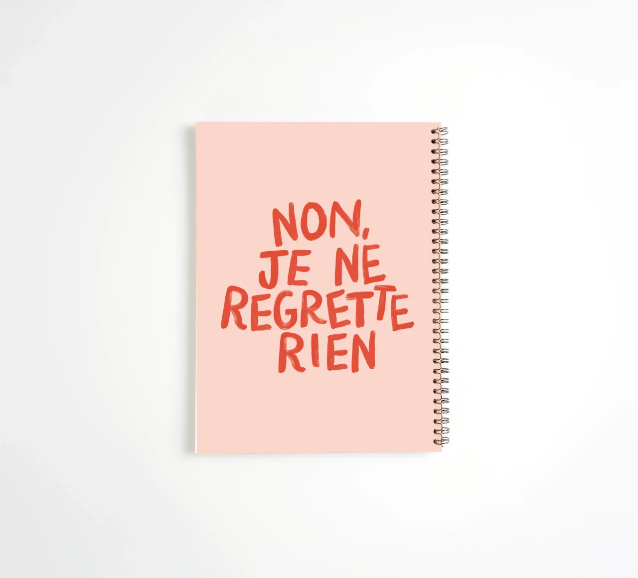 Non Je Ne Regrette Rien French Typography Print Pink Red spiral notebook by THE MOTIVATED TYPE
