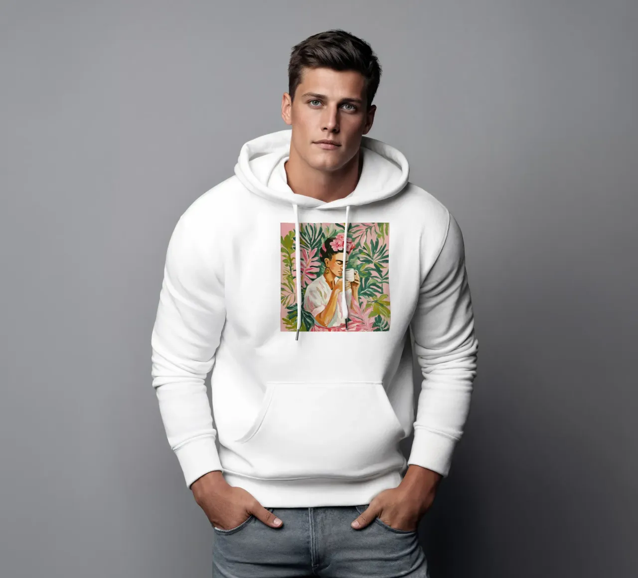 Iconic Woman with Roses, Tea, and Green Foliage in Soft Hues hoodie by Modern Muse