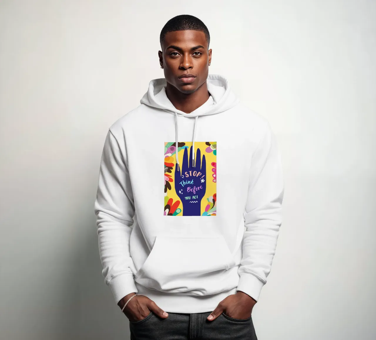 Message Art | Stop Think Before You Act Stampa felpa con cappuccio da NorwesClub