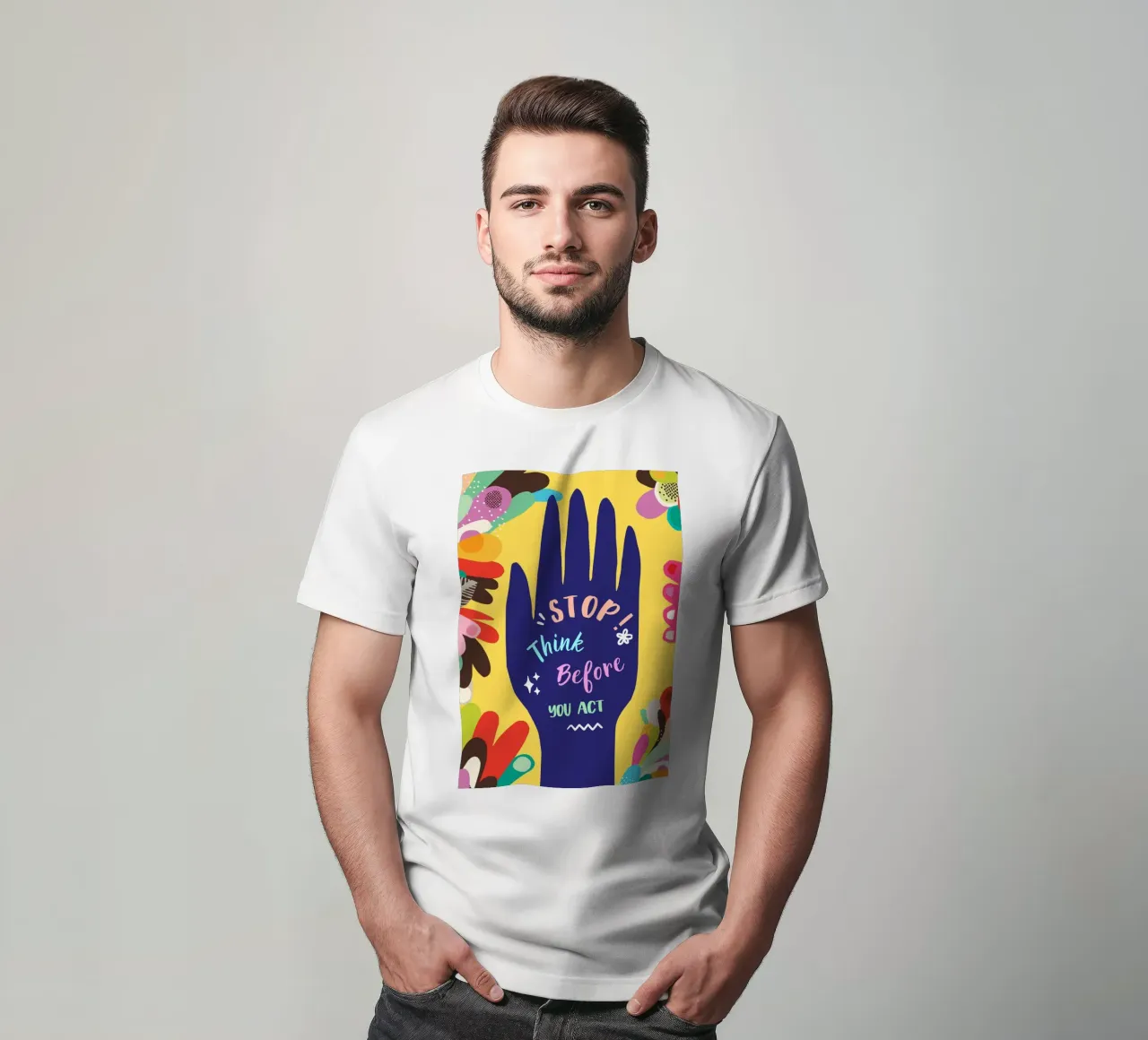 Message Art | Stop Think Before You Act Stampa t-shirt da NorwesClub