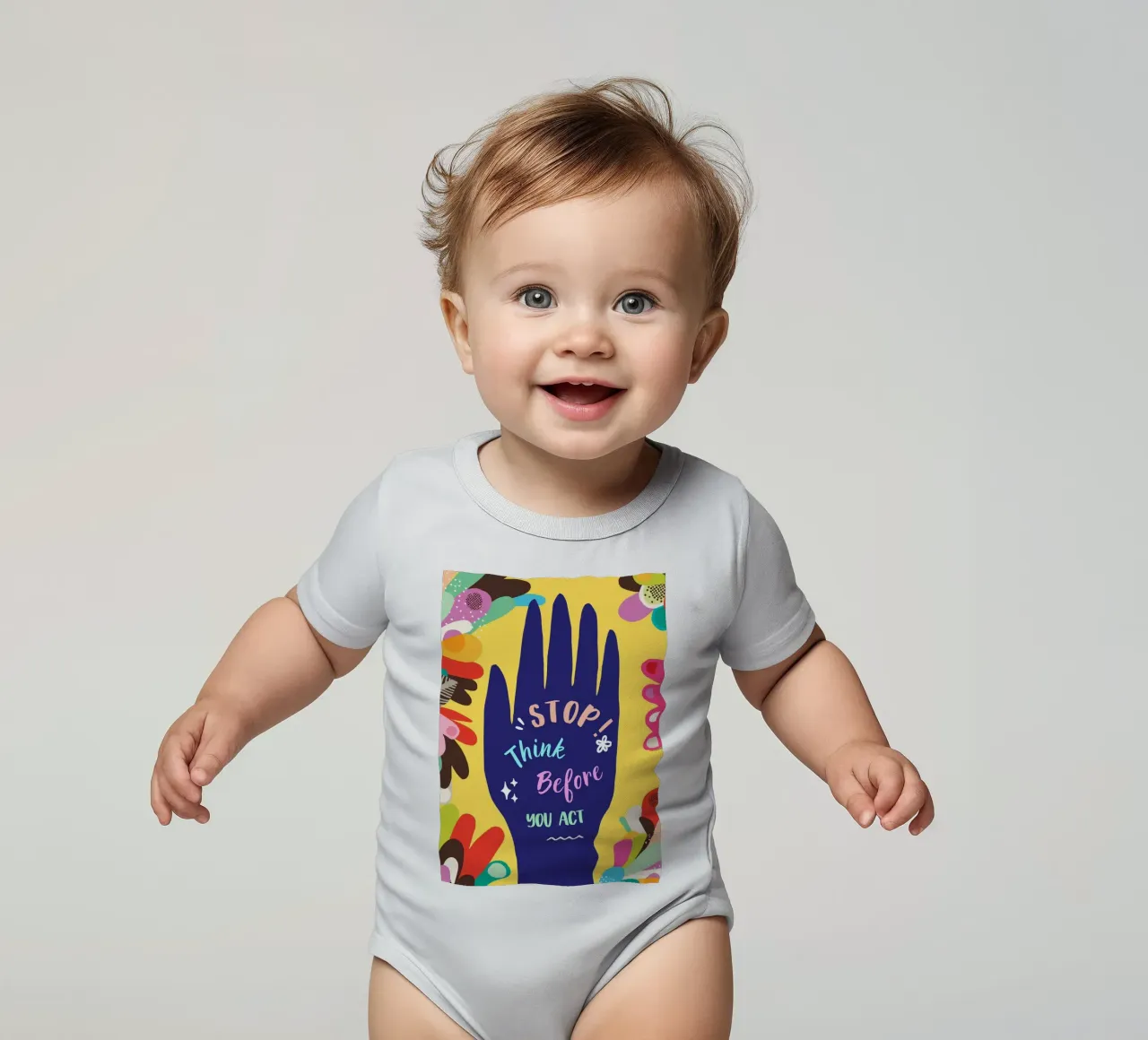 Message Art | Stop Think Before You Act Druck Kurzarm Babybody von NorwesClub