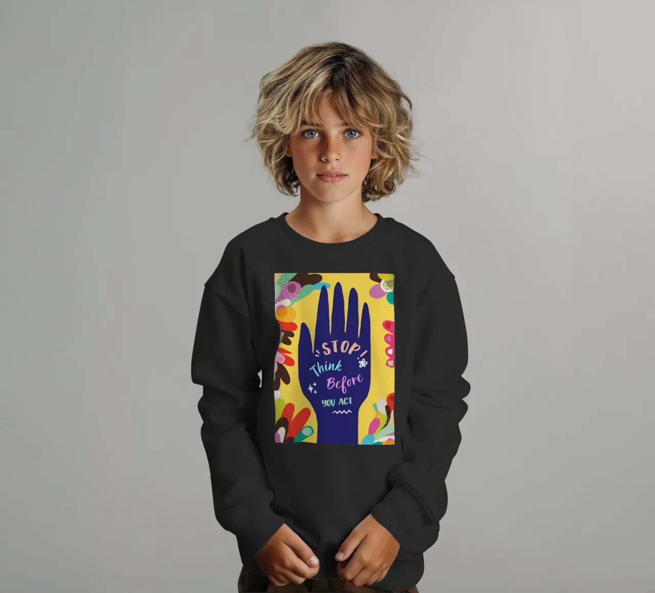 Message Art | Stop Think Before You Act Stampa felpa bambino da NorwesClub