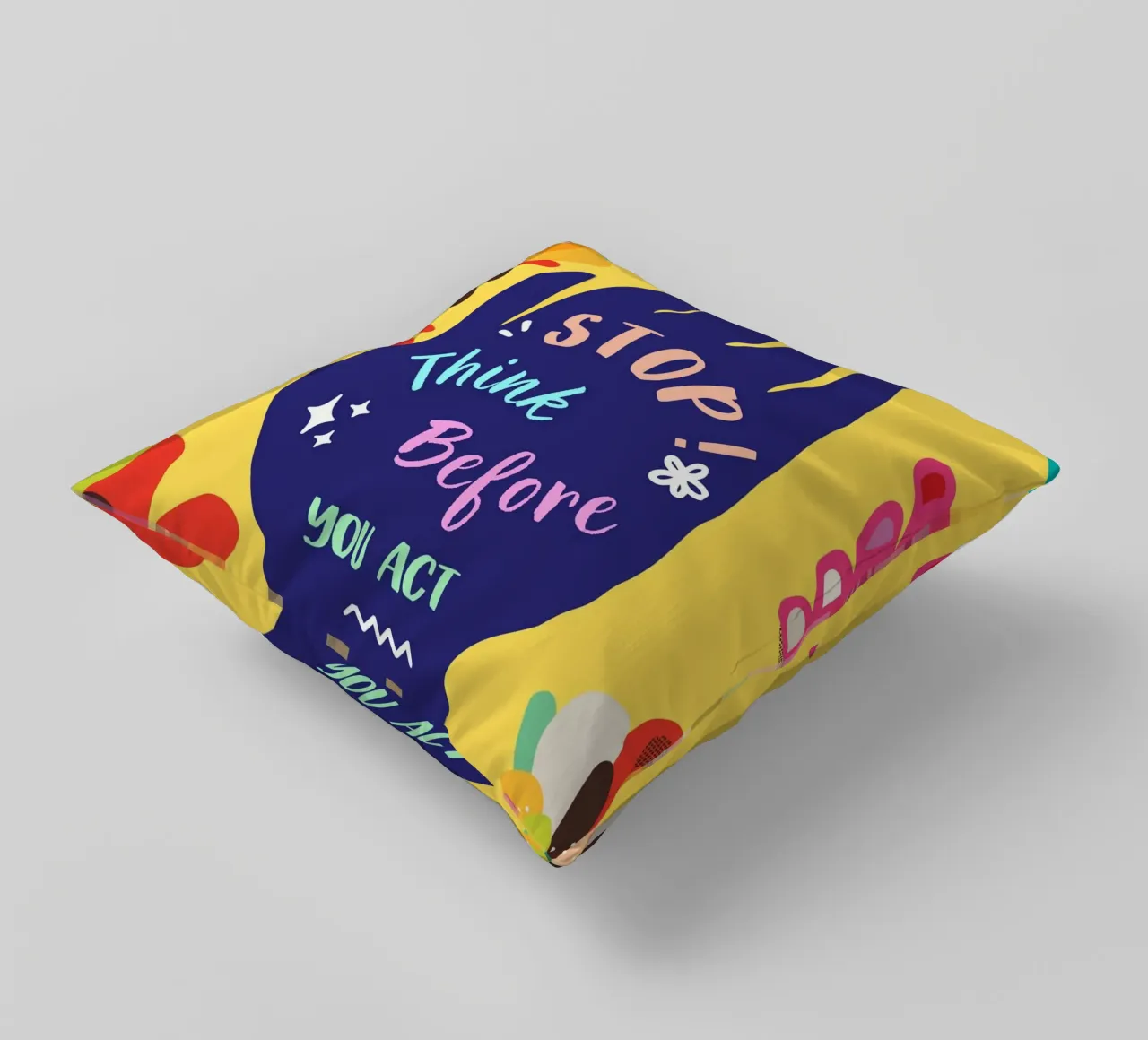 Message Art | Stop Think Before You Act Druck Kissen von NorwesClub