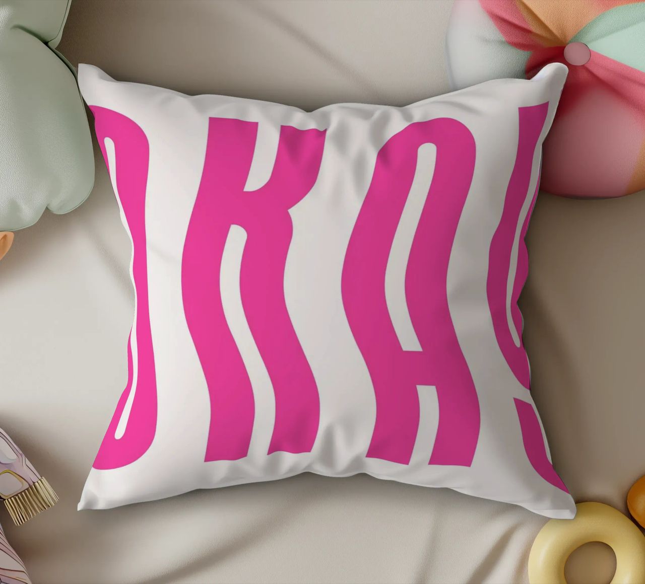 Typographic Art | Wavy OKAY Text Print decorative cushion by NorwesClub