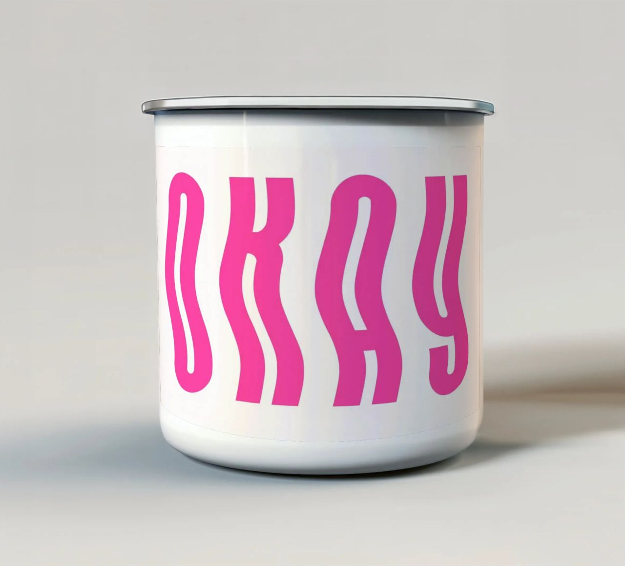 Typographic Art | Wavy OKAY Text Print enamel mug by NorwesClub