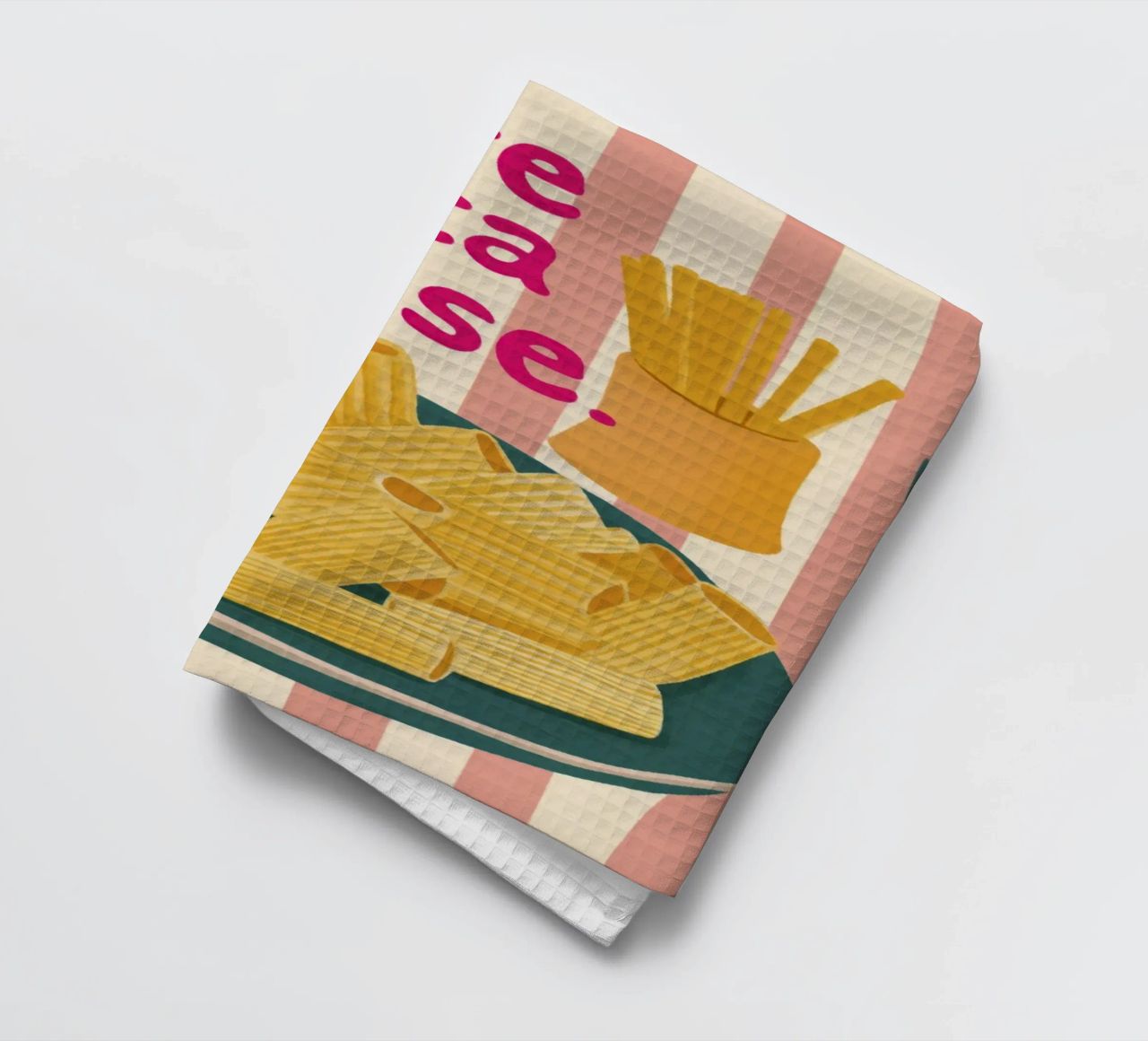 More Pasta Please Typographie rose sur rayures blush beige torchon de Modern Muse