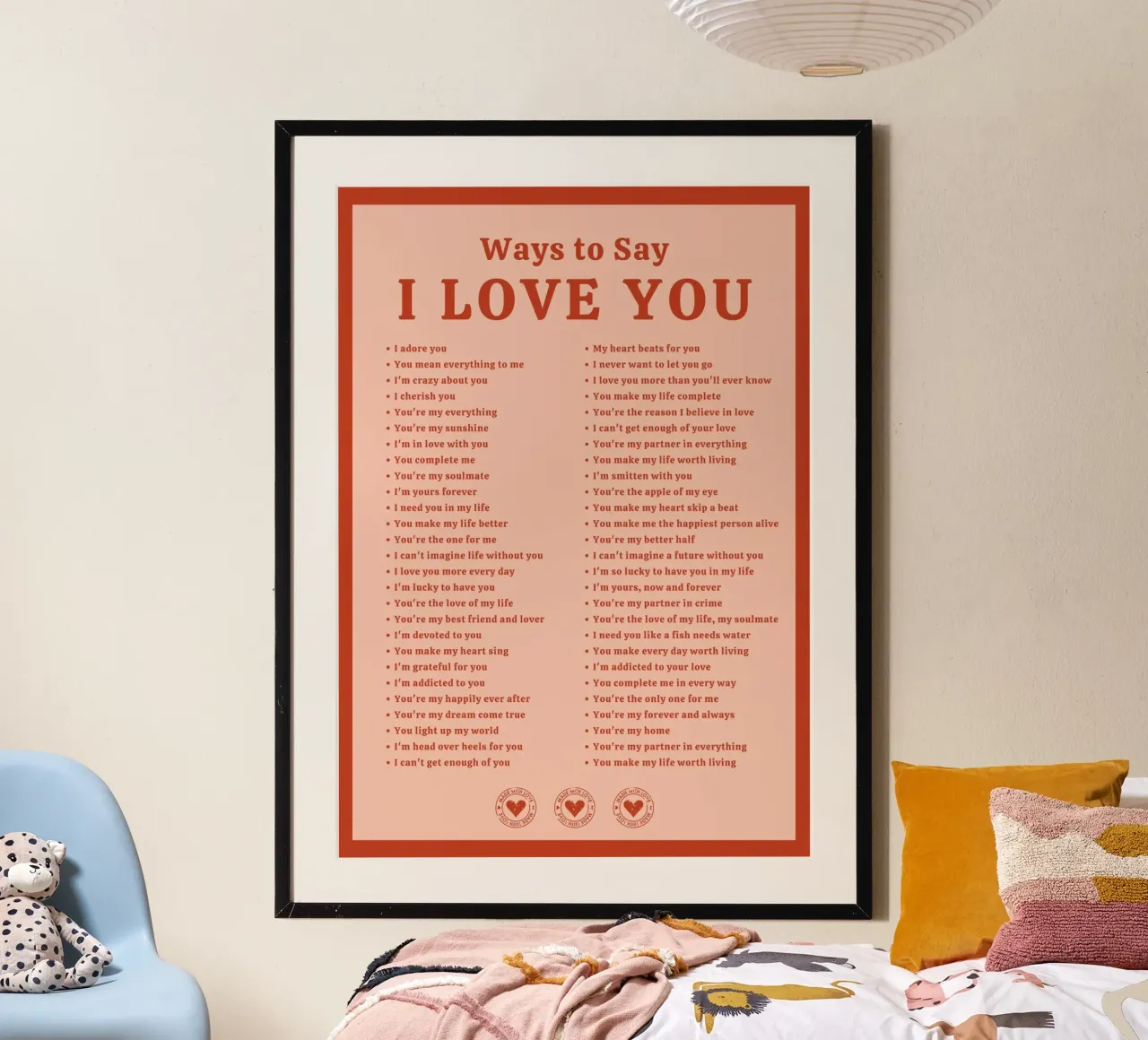 Tipografia d'amore | Modi per dire TI AMO Stampa poster con telaio in legno da NorwesClub
