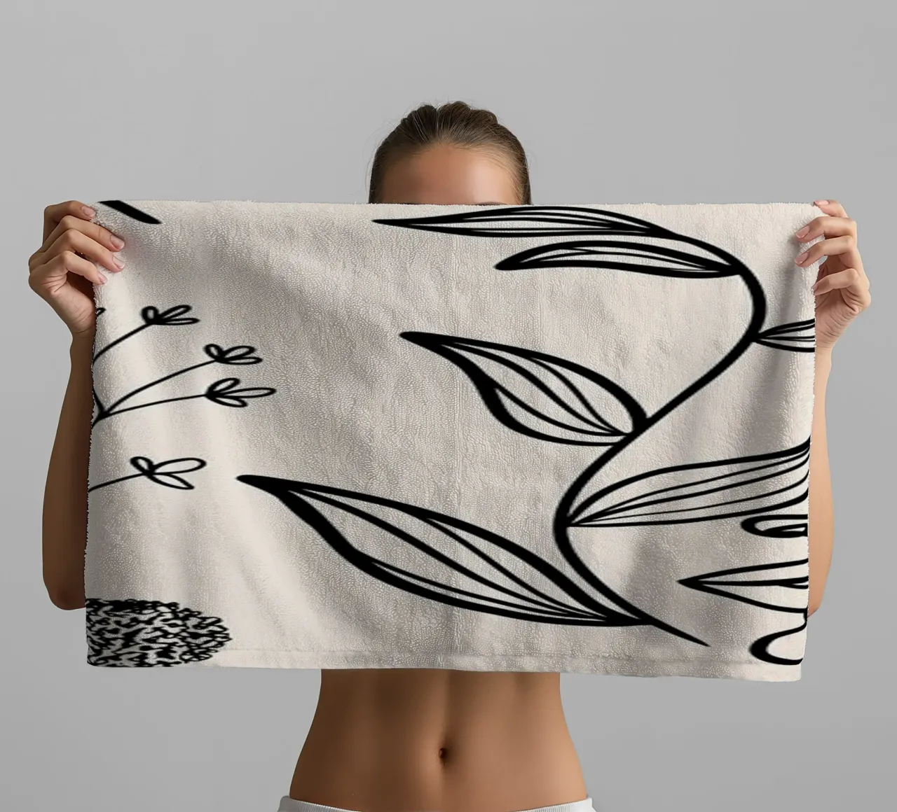 Illustrazione Line Art | Volti astratti e botaniche asciugamano da bagno da NorwesClub