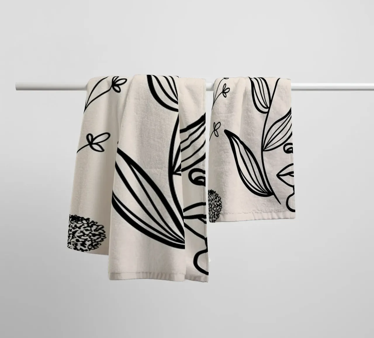 Illustrazione Line Art | Volti astratti e botaniche asciugamano da bagno da NorwesClub