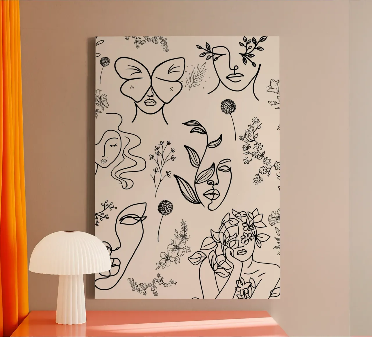 Illustrazione Line Art | Volti astratti e botaniche tela con Cornice a cassetta da NorwesClub