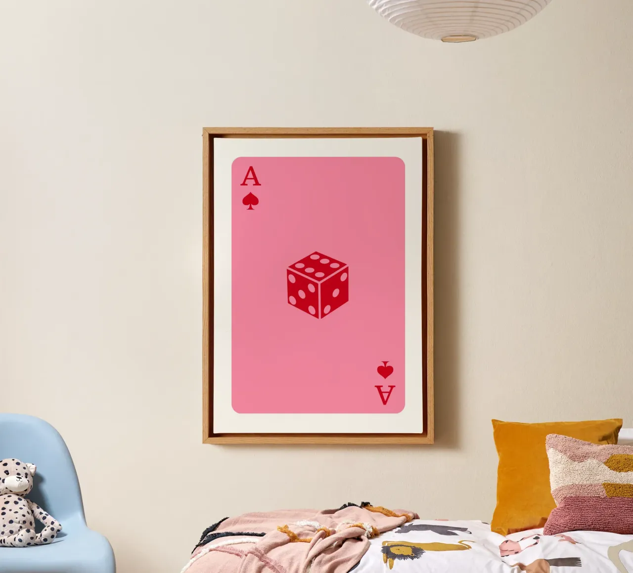 Playing Card Art | Pink Ace of Spades & Die Print canvas with Floater frame by NorwesClub
