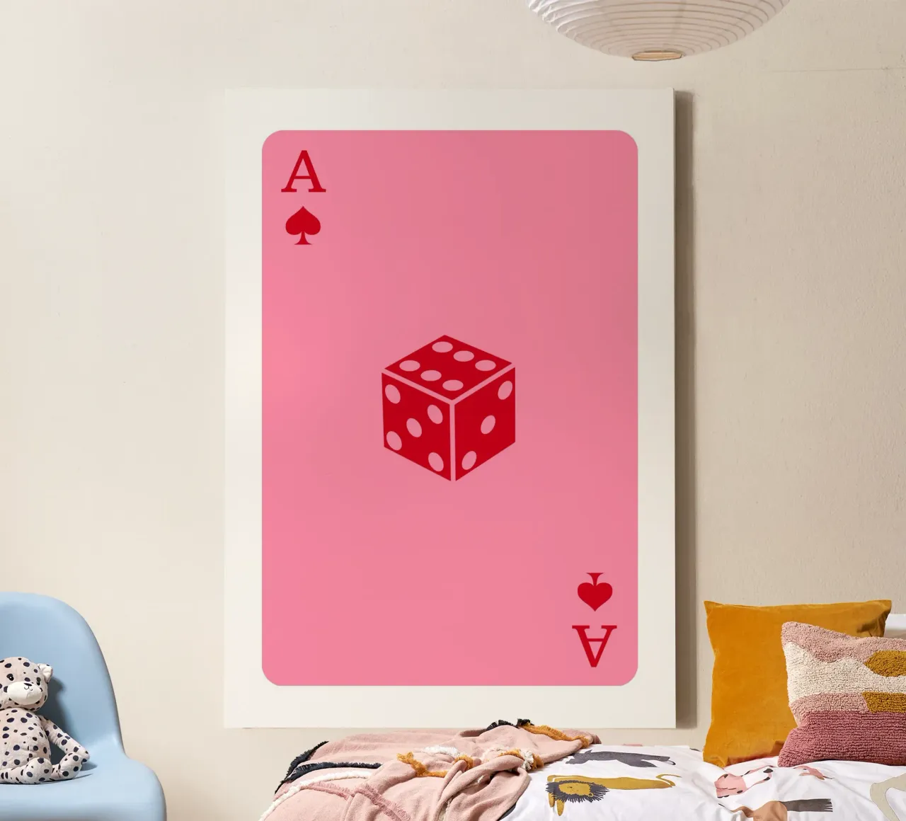 Playing Card Art | Pink Ace of Spades & Die Print canvas with Floater frame by NorwesClub