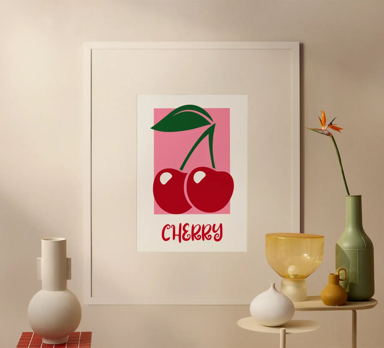 Obst Grafik | Minimalistische Kirschen Druck Poster von NorwesClub