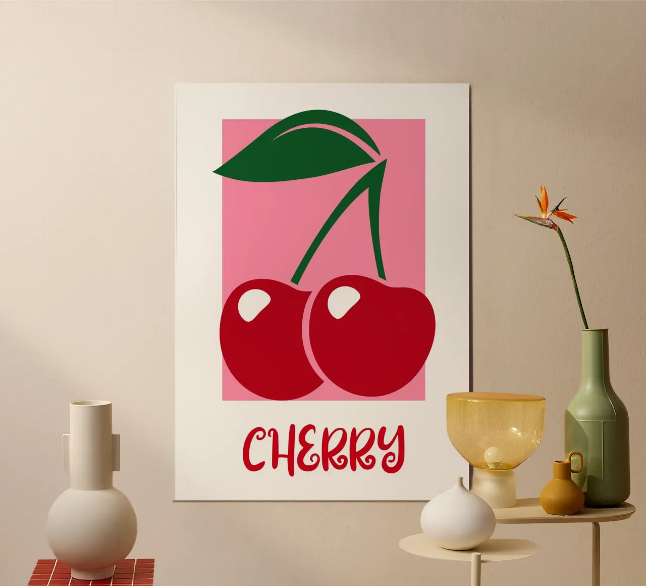 Obst Grafik | Minimalistische Kirschen Druck Poster von NorwesClub