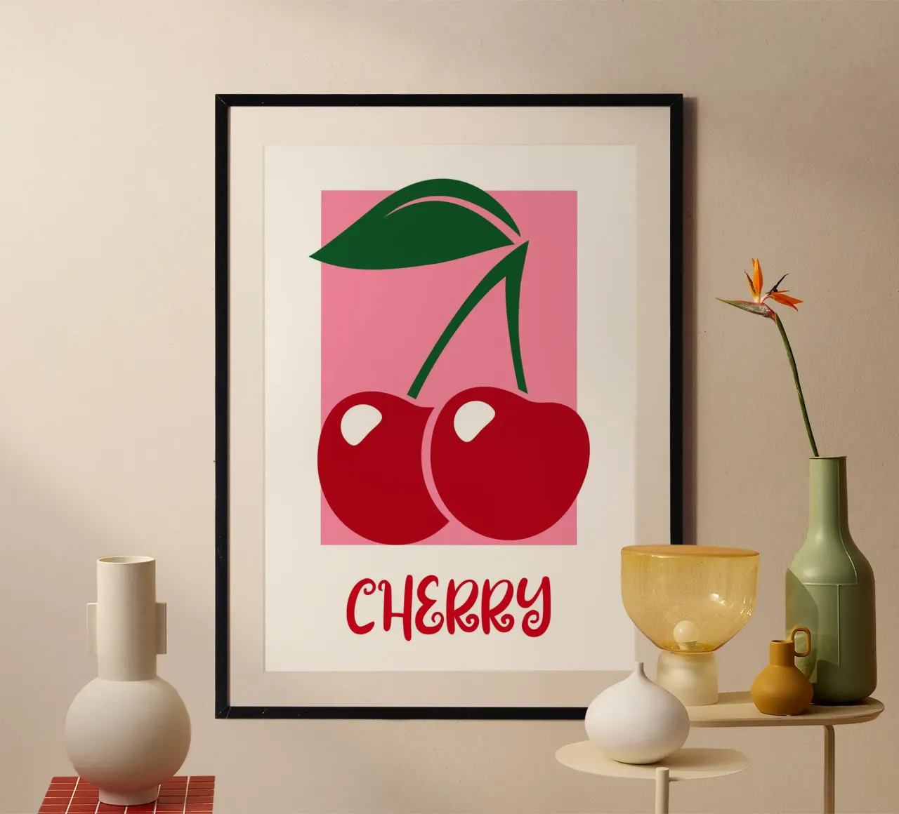 Obst Grafik | Minimalistische Kirschen Druck Poster von NorwesClub