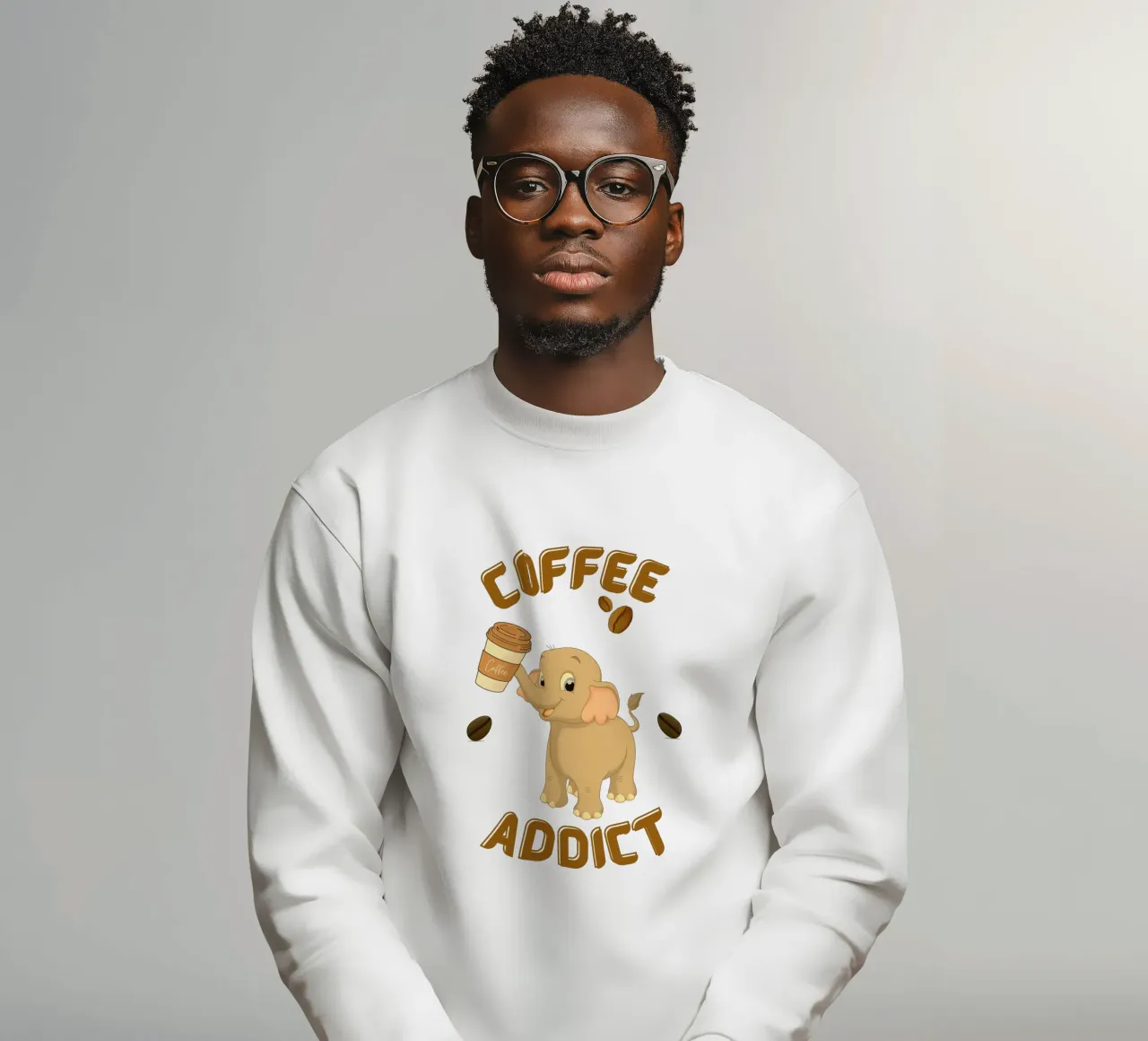 Cute Coffee Addict Elephant Holding Coffee Mug sweatshirt by Cold Wild