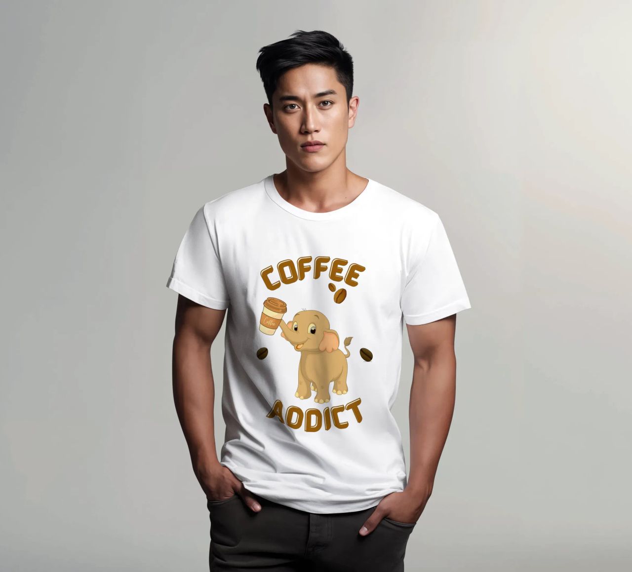 Tazza da caffè con elefante che tiene in mano una tazza da caffè t-shirt da Cold Wild