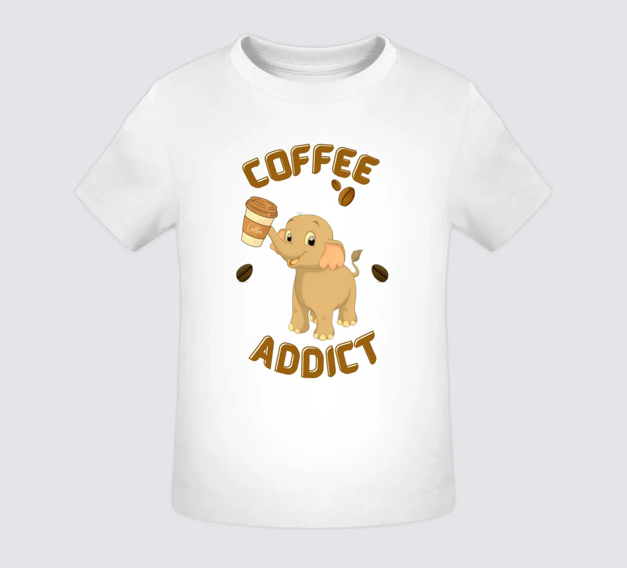 Cute Coffee Addict Elephant Holding Coffee Mug baby t-shirt by Cold Wild