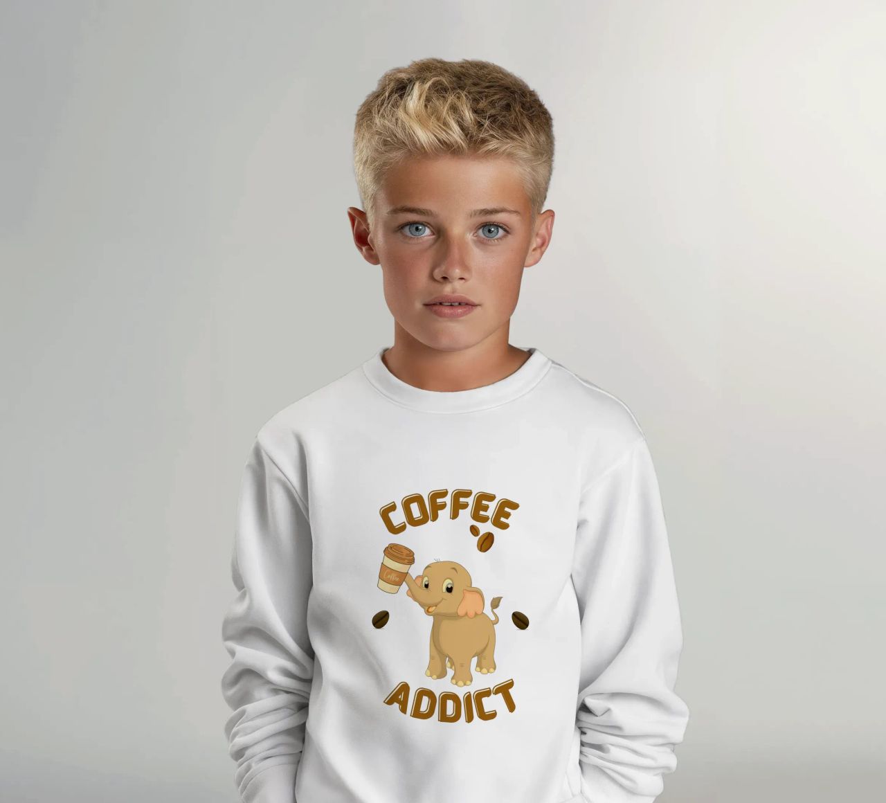 Tazza da caffè con elefante che tiene in mano una tazza da caffè felpa bambino da Cold Wild