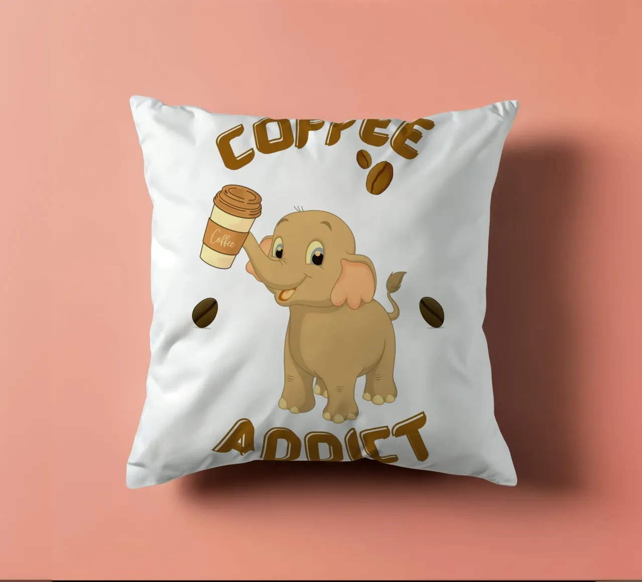 Niedlicher Kaffeesüchtiger Elefant mit Kaffeebecher Kissen von Cold Wild