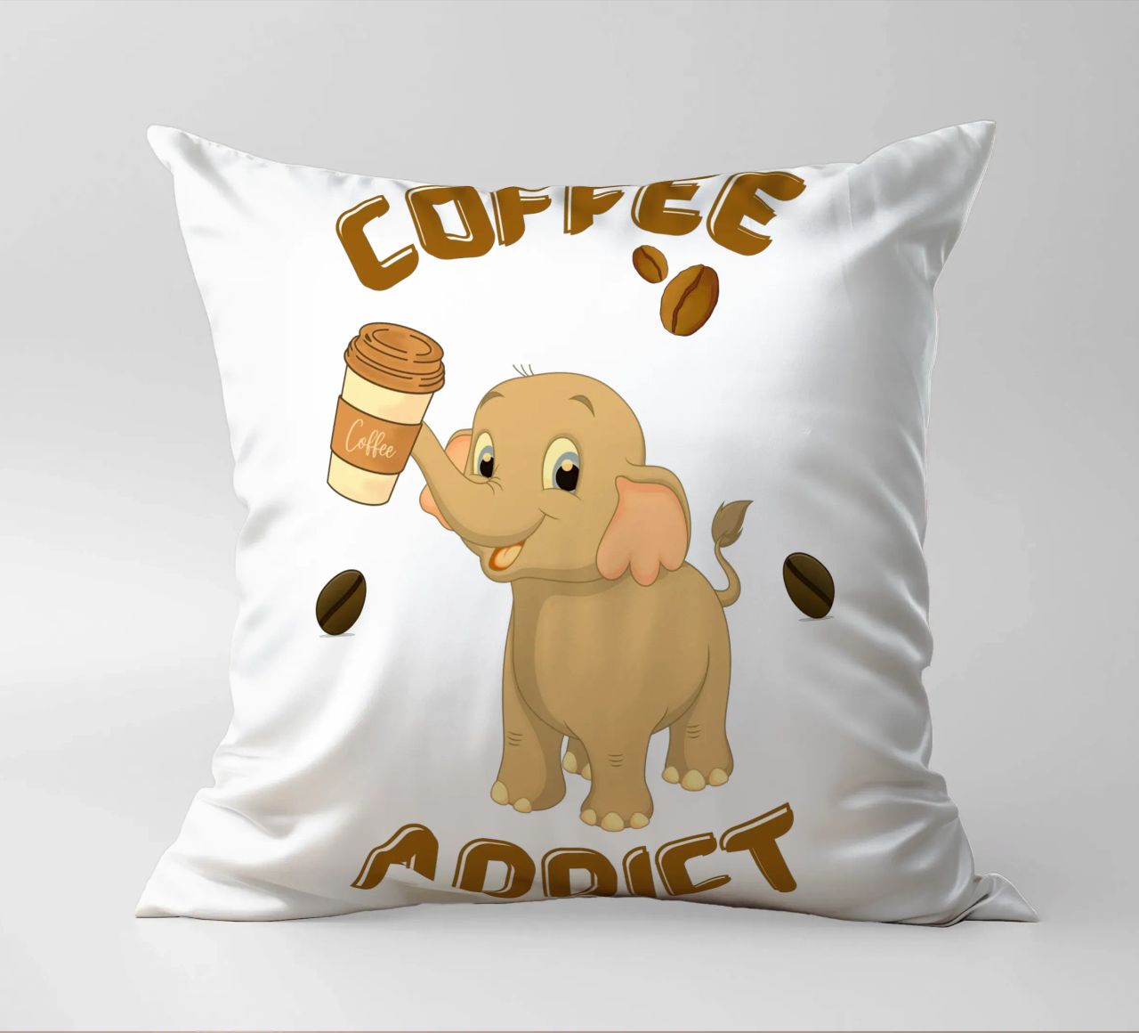 Tazza da caffè con elefante che tiene in mano una tazza da caffè cuscino da Cold Wild